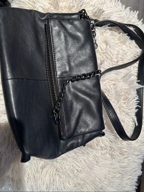 Botkier Black Leather Shoulder Bag with Chain Accent
